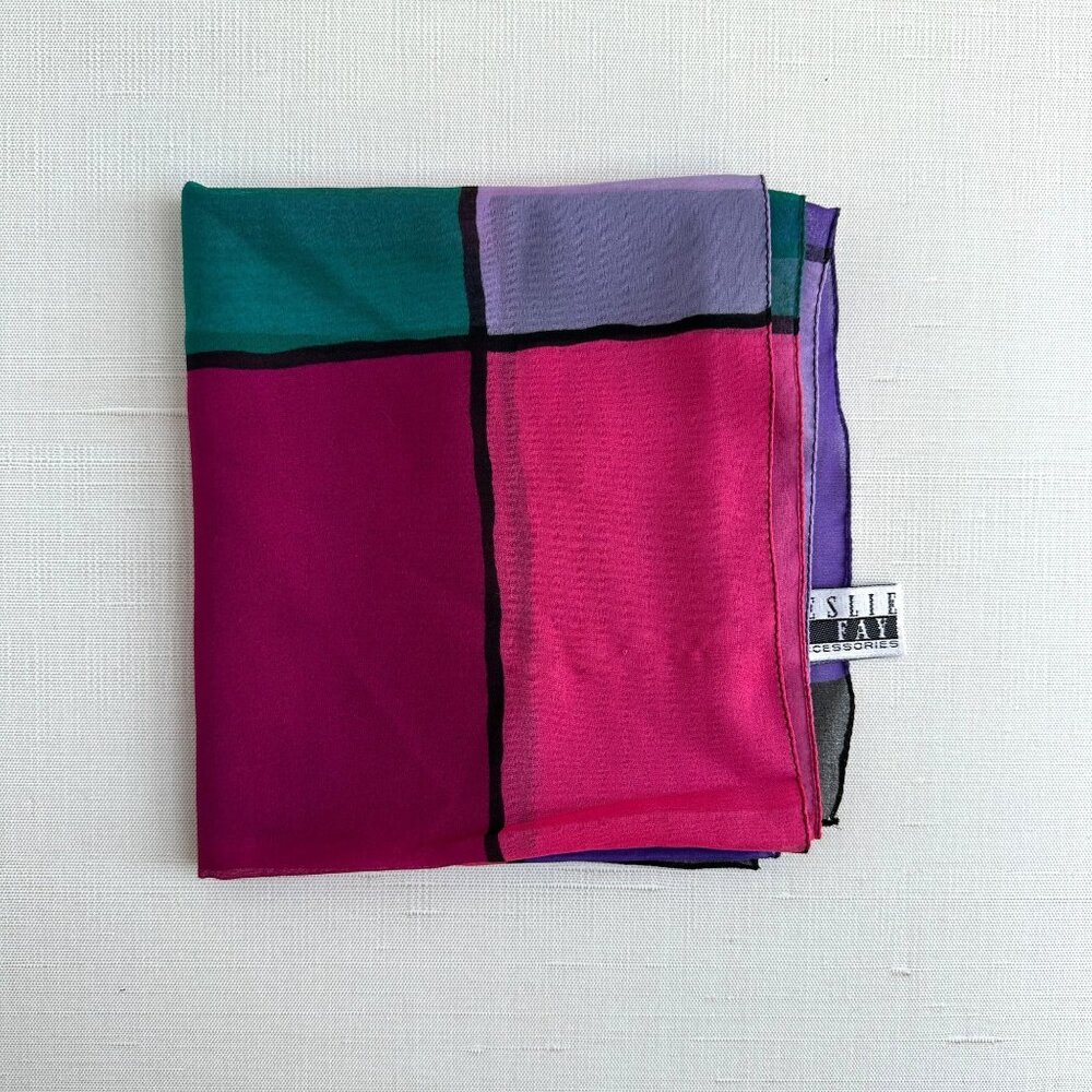 Leslie Fay Vintage Color Block Scarf 14 x 60